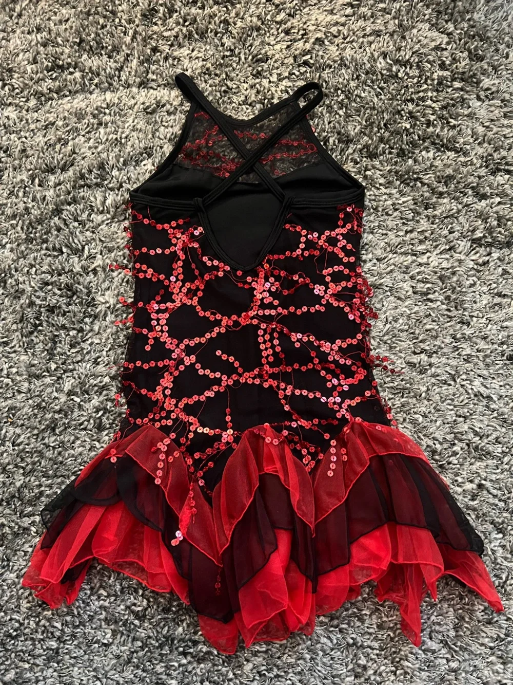 Girls' Red & Black Sequin Fringe Dance Costume